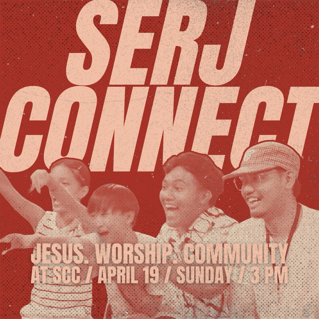 SERJ Connect event key art — duotone photography with the date, time and venue
